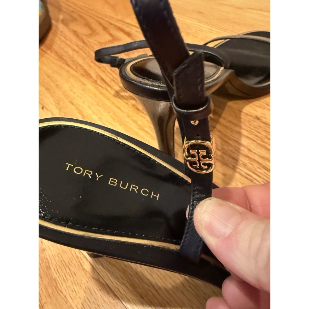 TORY BURCH DOUBLE T BUCKLE HEELED SANDAL - BLACK - WOMEN'S SIZE 8 NEW - Picture 6 of 7